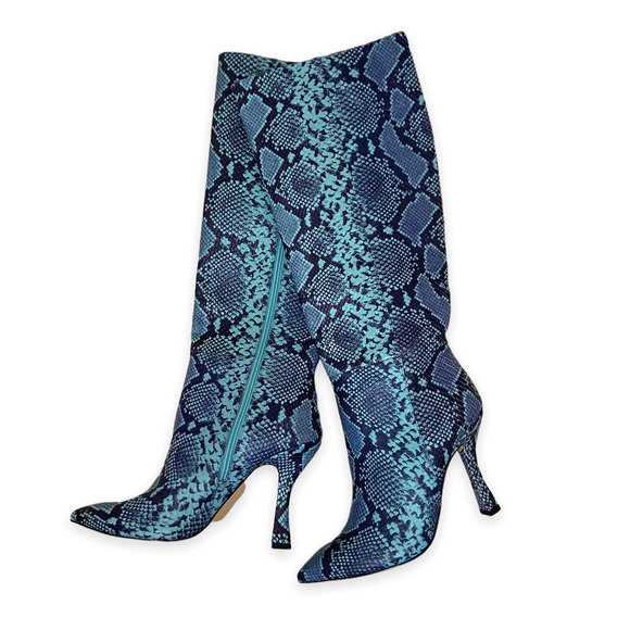 Gianni Bini Lennoxe Teal Snake Print Leather Tall Boots - Picture 4 of 8